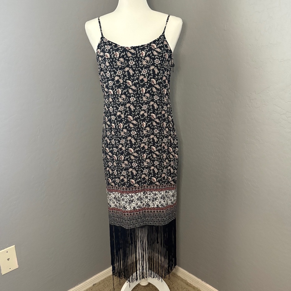 Forever 21 Boho Floral & Fringe Midi Dress Size M